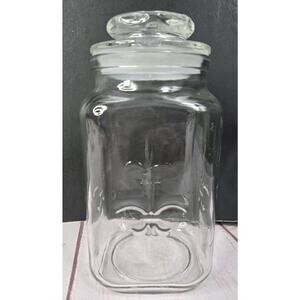 Anchor Hocking Fleur de Lis Glass Canister Apothecary Jar Tight Seal Lidded Vtg
